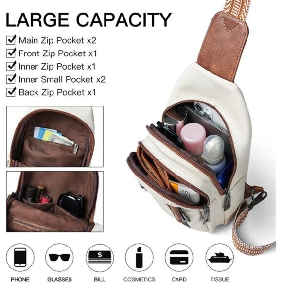 7L Sling Bag for Women Men Leather Small Sling Backpack Daypack Anti Theft - Picture 4 of 7